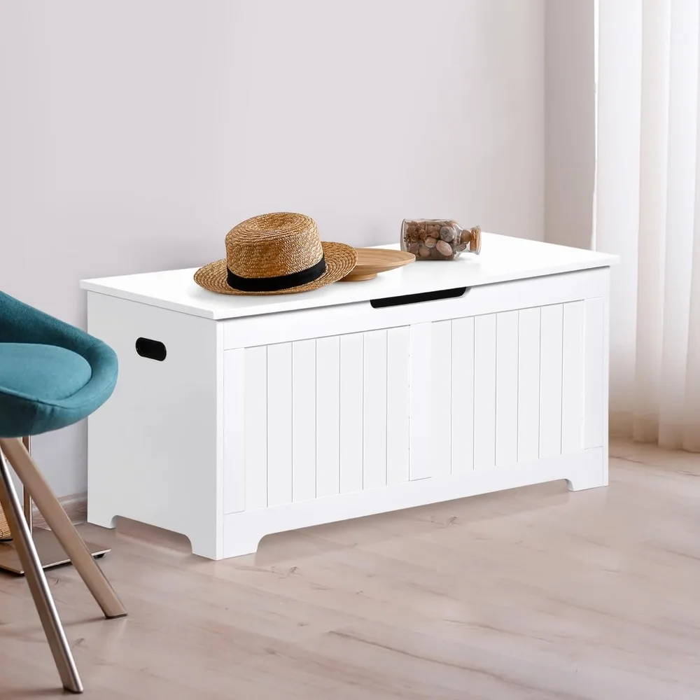 منظم مقاعد تخزين الأحذية الخشبية، صندوق صدر للمدخل مقاس 39 بوصة مع مفصلات أمان، مقعد تخزين منظم للأحذية البيضاء #2