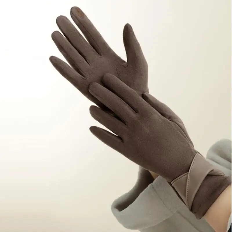 

39BD модные замшевые перчатки для женщин с флисовой подкладкой и украшением бантами, теплая удобная одежда для рук с сенсорным и