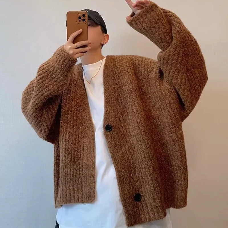 Herbst Winter männer Einfarbig Strickjacke Pullover Strickwaren Koreanische Taste Strickjacke Männlichen Vintage Pullover Hip-Hop Streetwear – Detail 10
