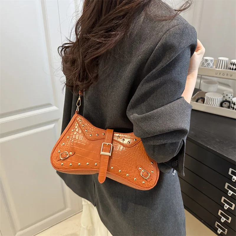 

2025 Summer Studded Underarm Purse for Women, Y2K Punk Style Multi-way Shoulder Crossbody Bag, Small Leather Bag for Party