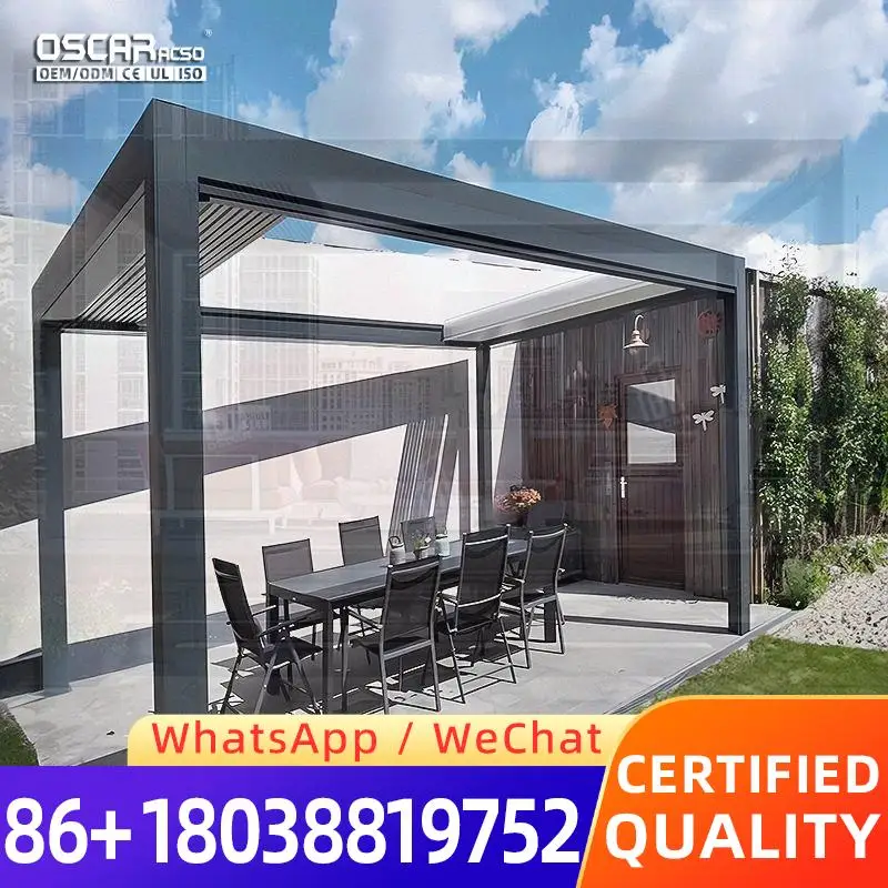 Motorized Adjustable Aluminum Louver Roof System Waterproof Sun Shading Smart Garden Patio Villa Deck Backyard Retractable Openi
