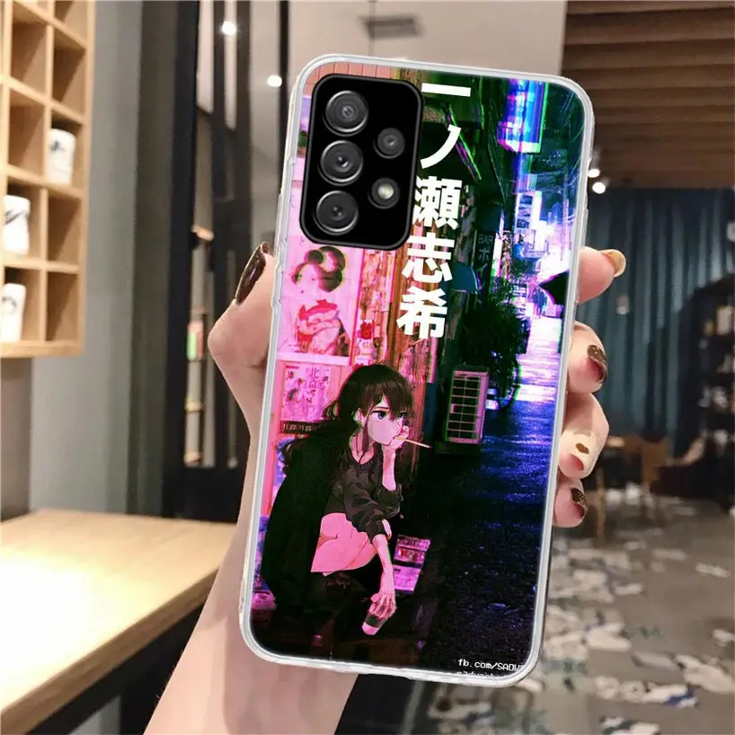 Anime Vaporwave Glitch Purple Soft Phone Case For Samsung Galaxy A14 A13 A12 A15 A54 A53 A52 A55 A34 A33 A32 A35 A24 A23 A22 A25