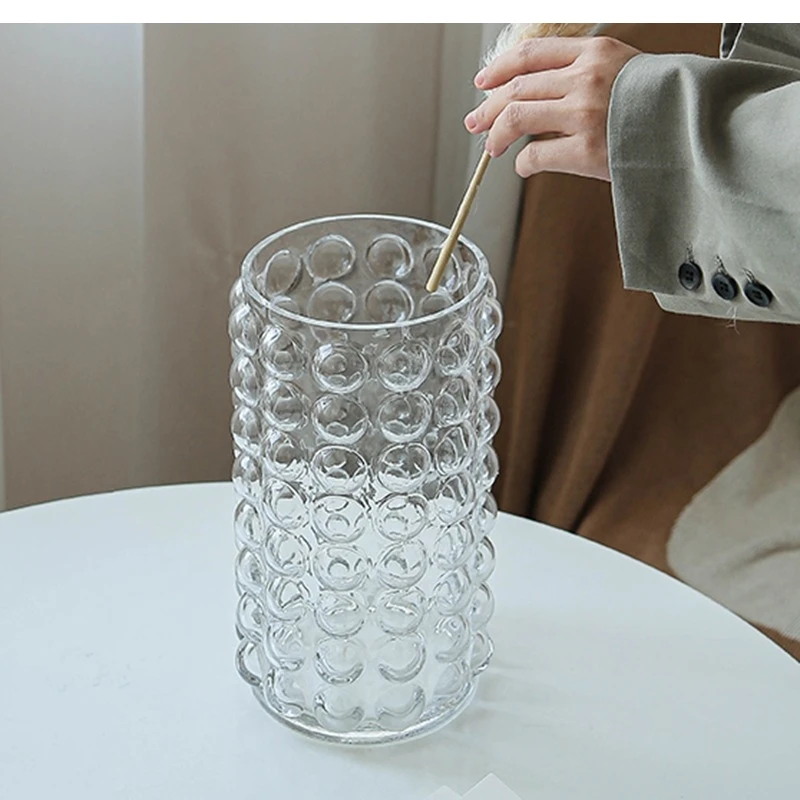 Transparent Glass Vase Bubble Embossed Shape Hydroponic Flower Arrangement Accessories Living Room Home Decoration