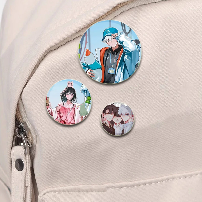 Link Click Anime Character Round Pin Cartoon Badge Snap-in Button Pins Brooches for Clothes Decoration Jewelry Accessories Gifts