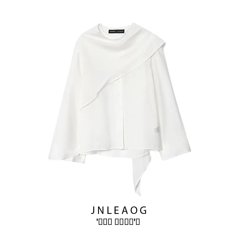 

Faionable Casual Women's irt JNLEAOG Autumn New Sle Versatile Long Sve Polyester Flared Collar ex Polyester Fiber