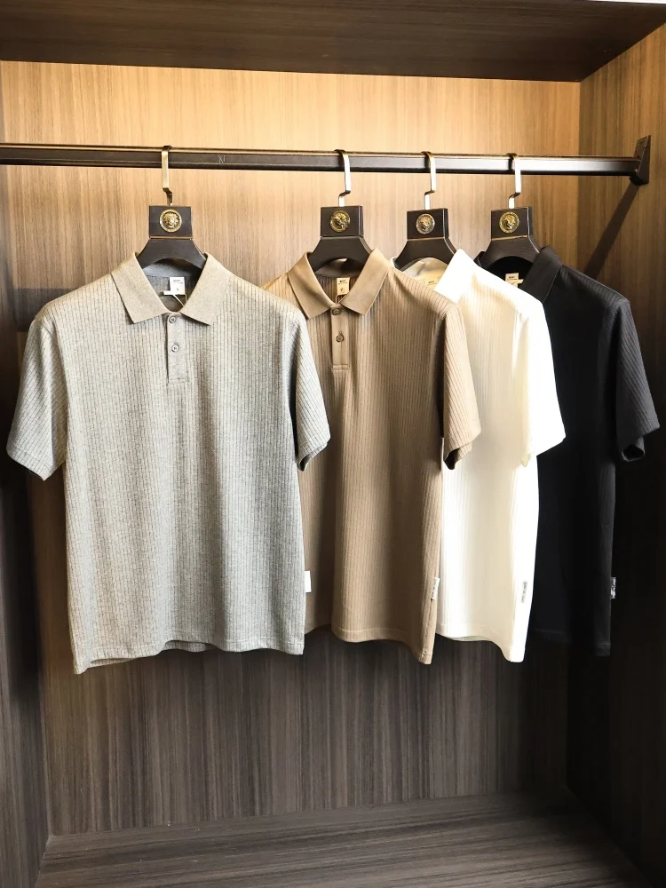 

High-End Knitted Shirt Men's Summer Breathable Comfortable Short Sleeve Turn-down Collar Fashion Urban Style Cotton Blend