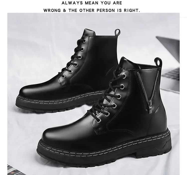 Herren High-Top-Stiefeletten, seitlicher Reißverschluss, dicke Sohle, rutschfeste Kunstlederstiefel, Freizeitschuhe für den täglichen Pendelverkehr und Spaziergänge auf der Straße. – Detail 11