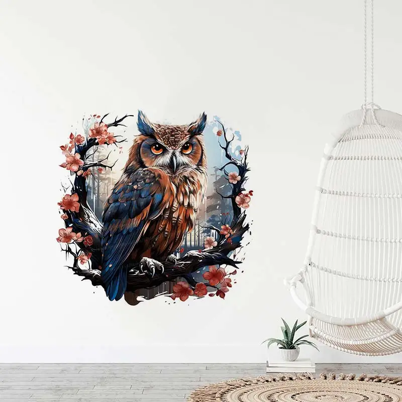 Owl in Winter Watercolor Wall Stickers Bedroom Kids Room Background Decoration Animals Home Decor Self-adhesive Wallpaper S387