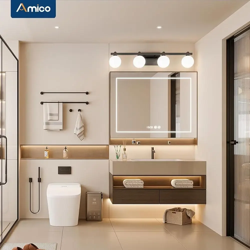 4-Light Vanity Lighting with Globe Glass Shade G9 Bulbs Durable Metal Bathroom Wall Fixtures Adjustable Up Down Installation