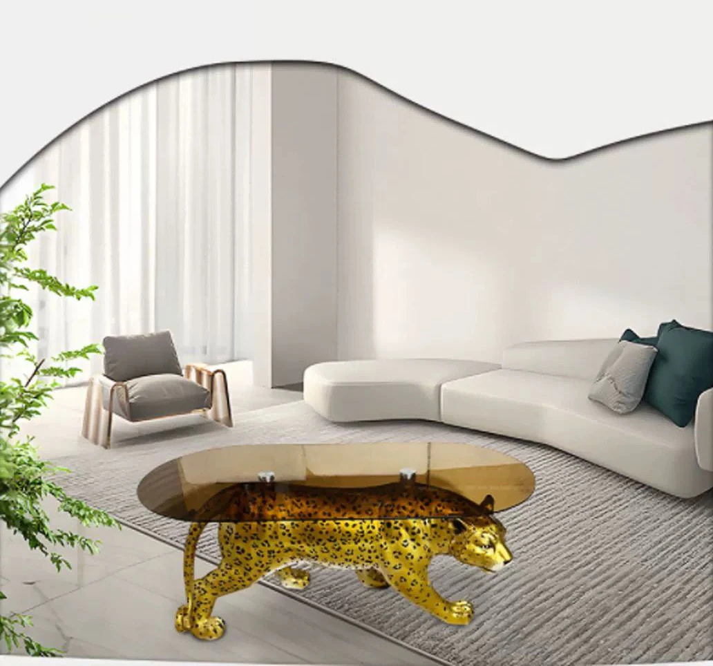 Italian Coffee Table Designer Center Tables Luxury Animal Coffee Table Black Gold Leopard Print Leopard Tea Table Home Furniture