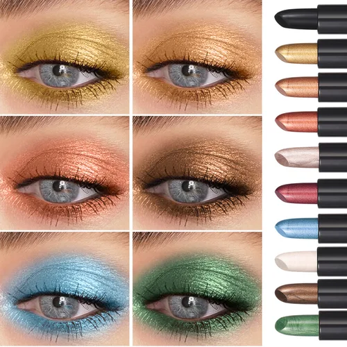Imagen 2 del producto Lápiz de sombra de ojos nacarado de doble cabeza, palos para resaltar, lápiz de sombra de ojos brillante con delineador de ojos, cosméticos para mujer, negro y gris