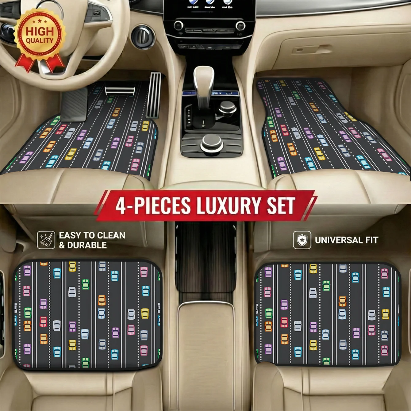 

4 уникальных автомобильных коврика в стиле дорожного движения | Особый подарок для любителей автомобилей, универсальный размер, прочный и простой в уходе, полиэстер F