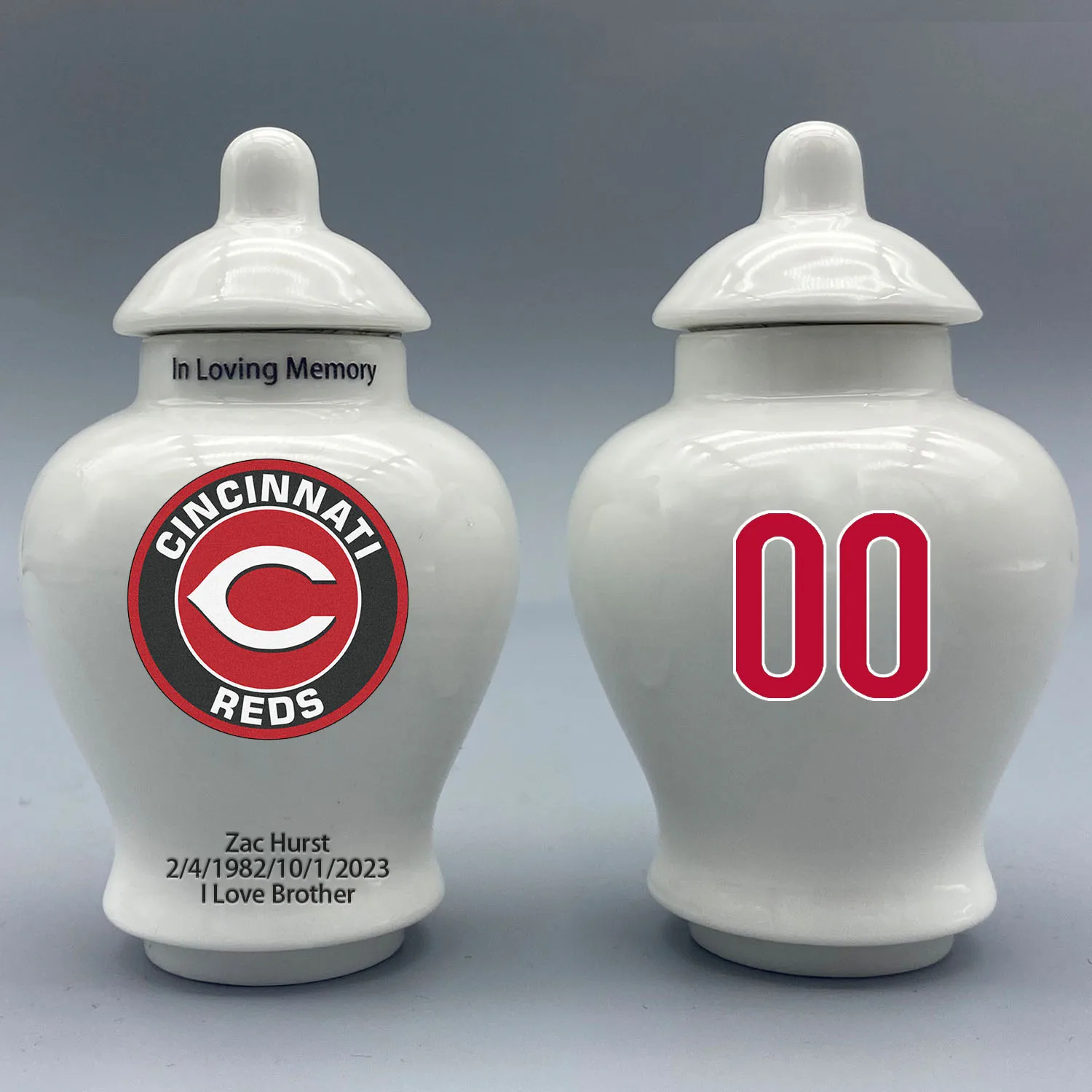 Mini Urn for Cincinnati Reds-Baseball themed.Please send me the customization information - name/date and number on the urn