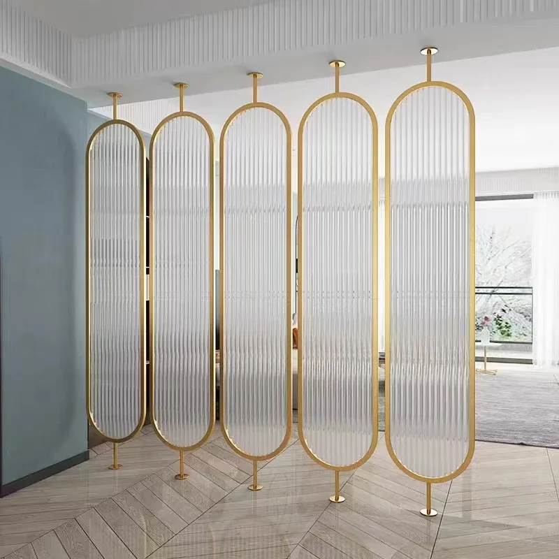 Custom glass screen partition light luxury stainless steel rotatable shelter wall