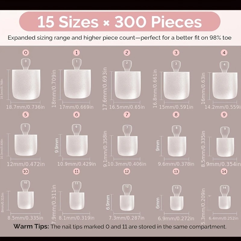 Kurze, quadratische Nagelspitzen für die Zehen, 15 Größen, 180 Stück, matte, weiche Nagelverlängerungen für vollständige Abdeckung der Zehennägel, matte Press-On-Nägel für die Fußpflege. – Detail 4