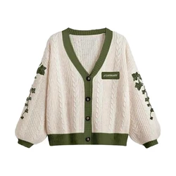 2024 Cardigan Taylor Version Green Vine Embroidered Button Down Cable Knit Sweater Women Fall Winter Vintage Outfit