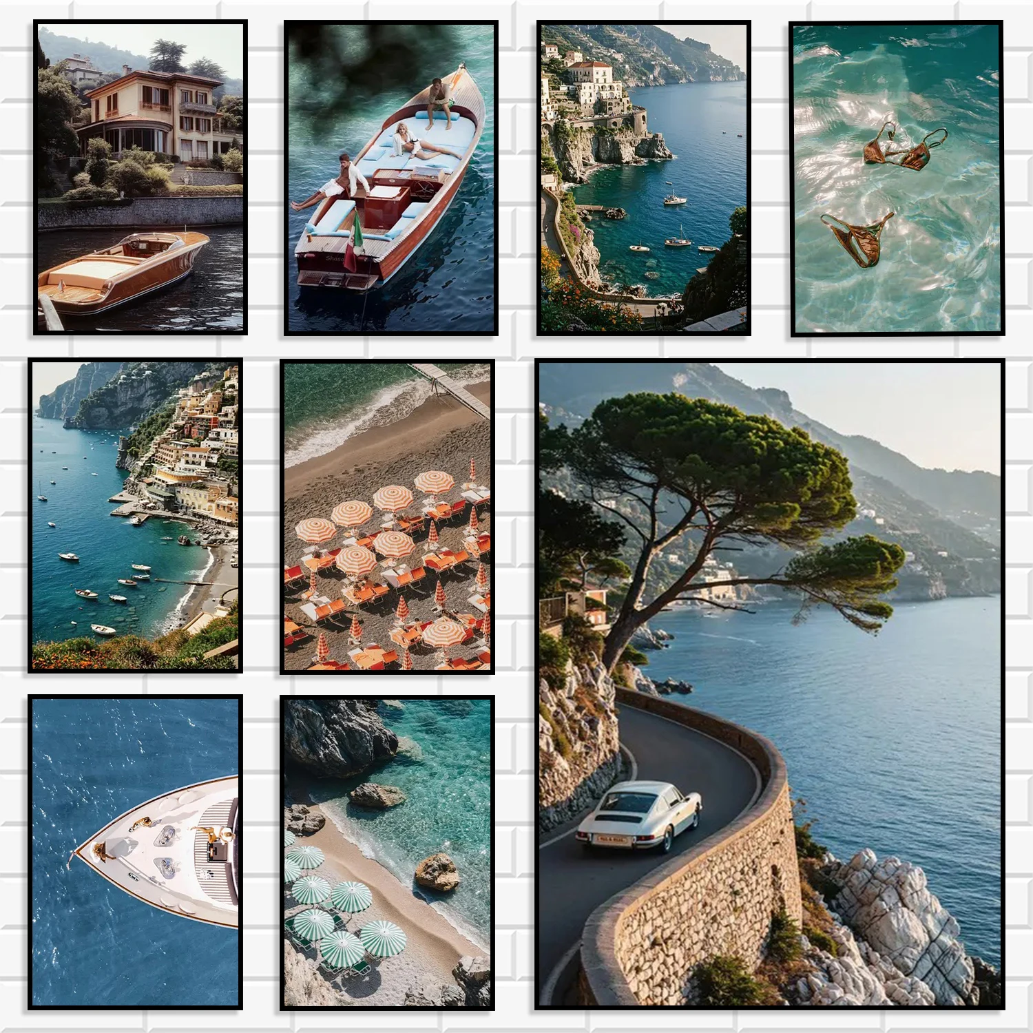 Amalfi Coast Italy Canvas Wall Art Mediterranean Vintage Summer Beach Yacht Scenery Poster Coastal Aesthetic Print Home Decor