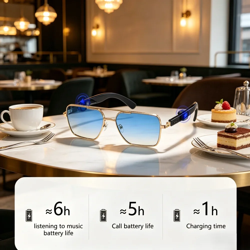 2-in-1 AI Smart Glasses, New Fashion Bluetooth Earphone Glasses, Wireless HD Calling, Remote Control Photography