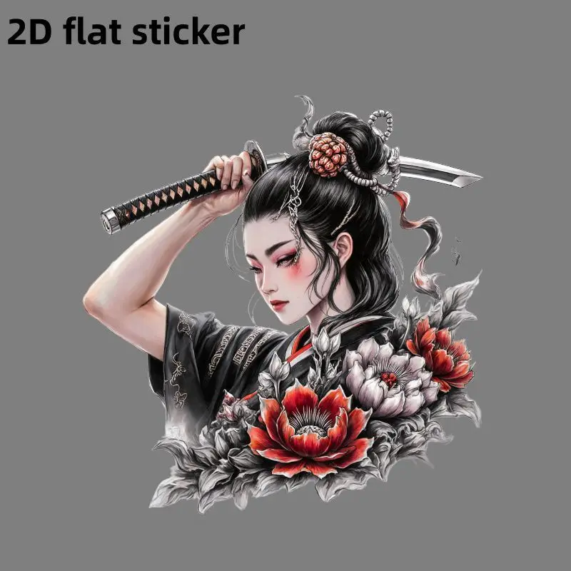 Samurai Girl Car Sticker Japanese Warrior Vinyl Decal Waterproof Self-Adhesive for Window Body Laptop Smooth Surface