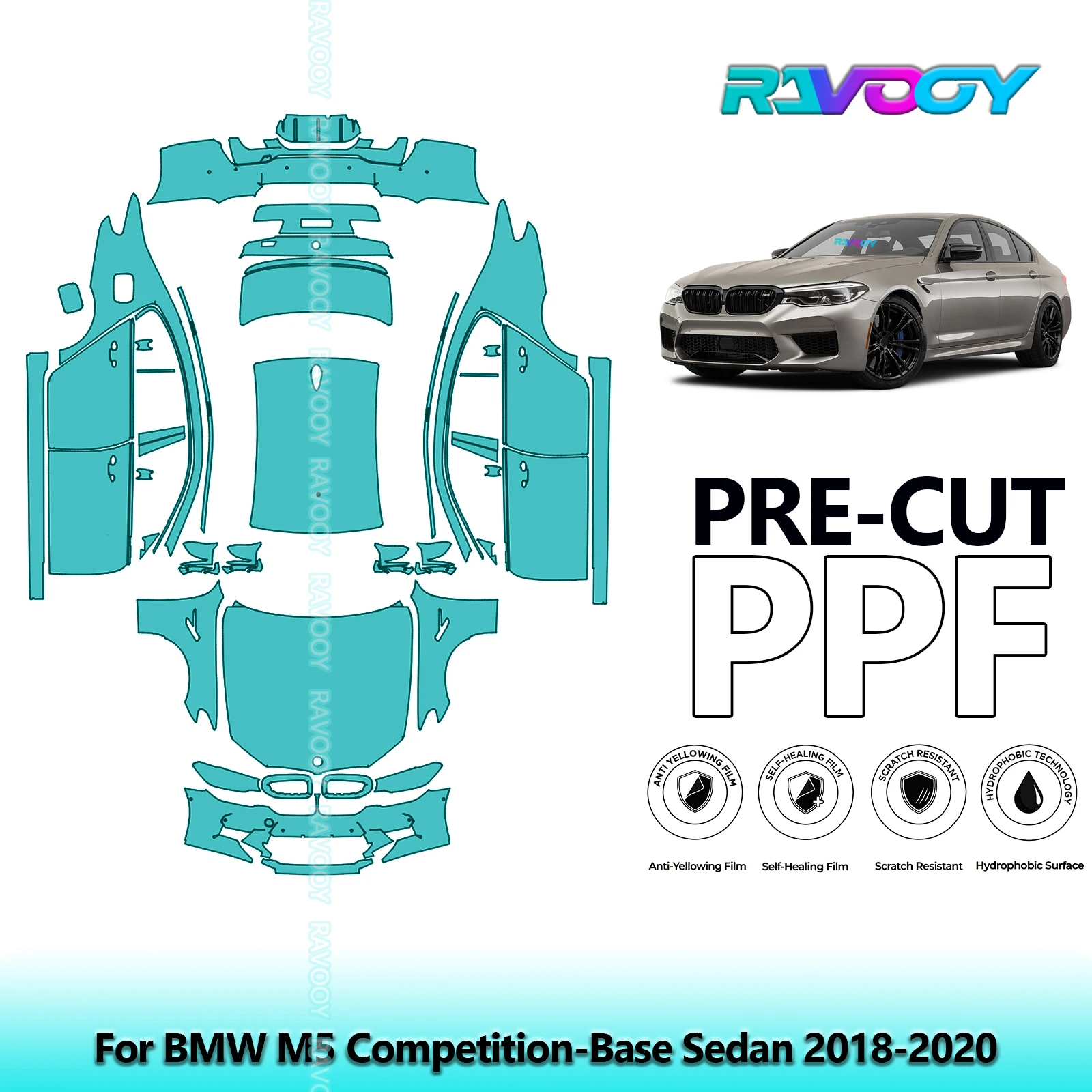 RAVOOY Custom-Fit Precut TPU PPF Full Vehicle Clear Bra Stone Guard EU UK For BMW M5 Competition-Base Sedan 2018-2020