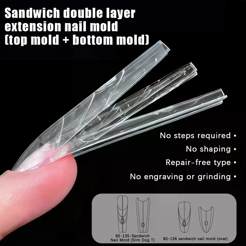 240 pièces Sandwich double ongles formes 15 tailles Extensions-doubles formes cercueil amande ongles formes haut moule fond moule
