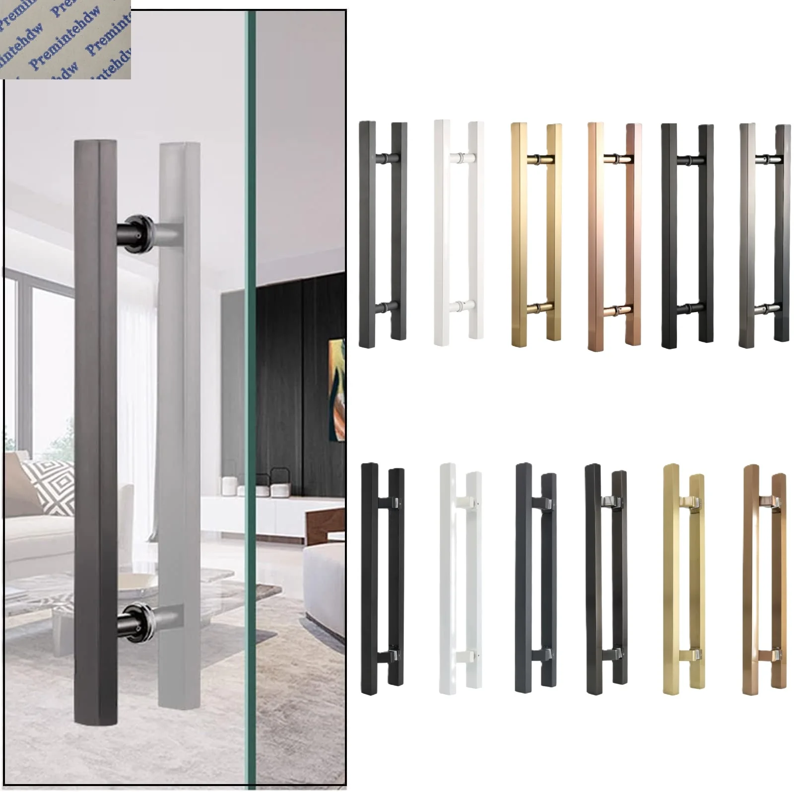 1Pc Stainless Steel Glass Door Rectangular Bar Pull Back-to-Back Mount