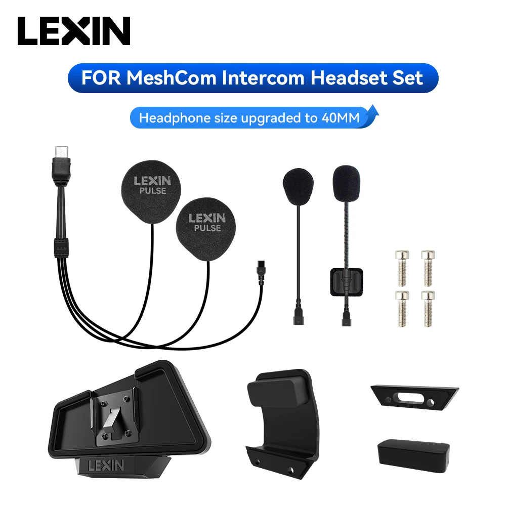 LEXIN-MeshCom Intercom 40MM Headset & Clip-Set für Voll-/Halbhelme mit verbesserter Geräuschunterdrückungsfunktion