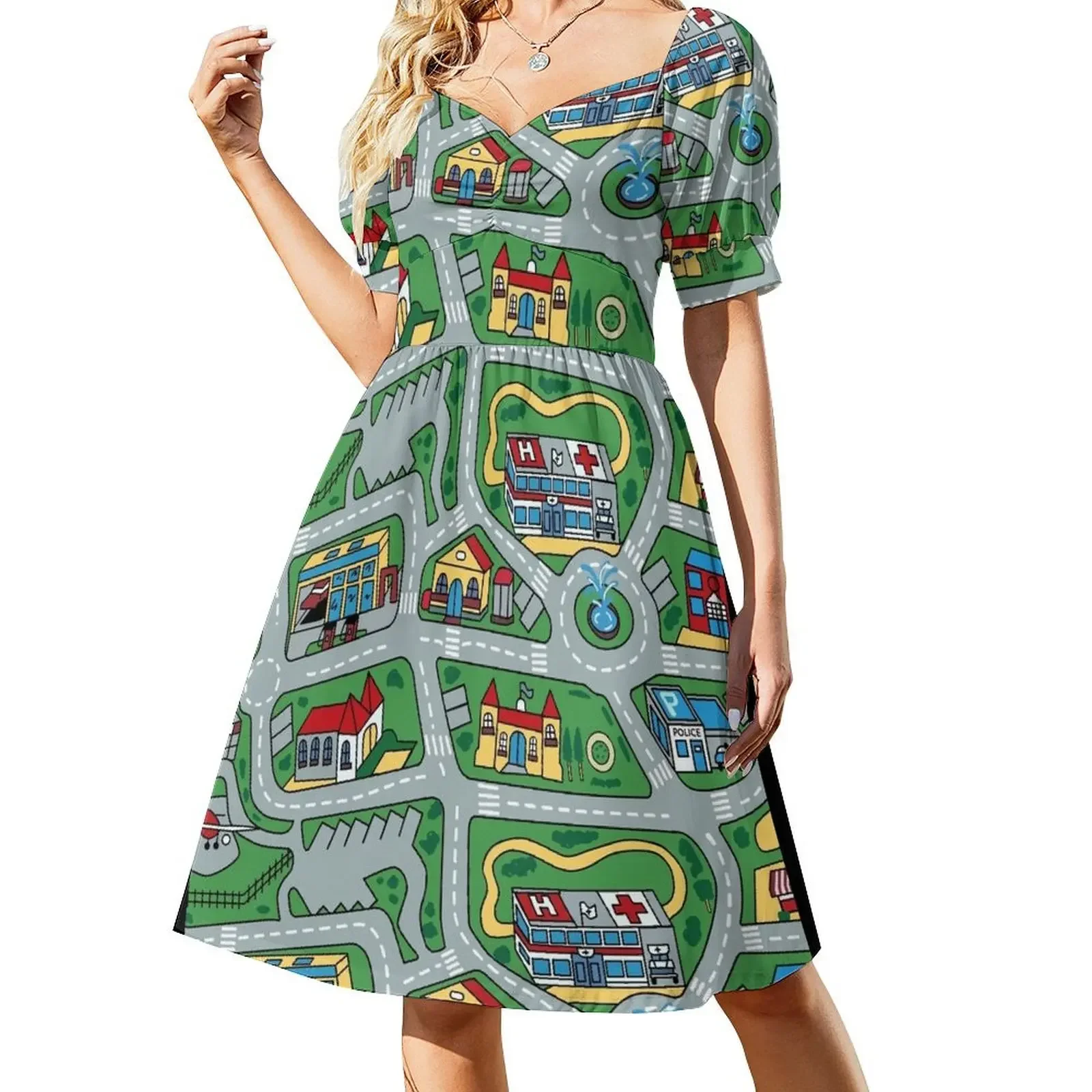 Car City Carpet Road Rug 90s Nostalgic Toy Short-Sleeved Dress summer dresses womens 2025 bandage dress