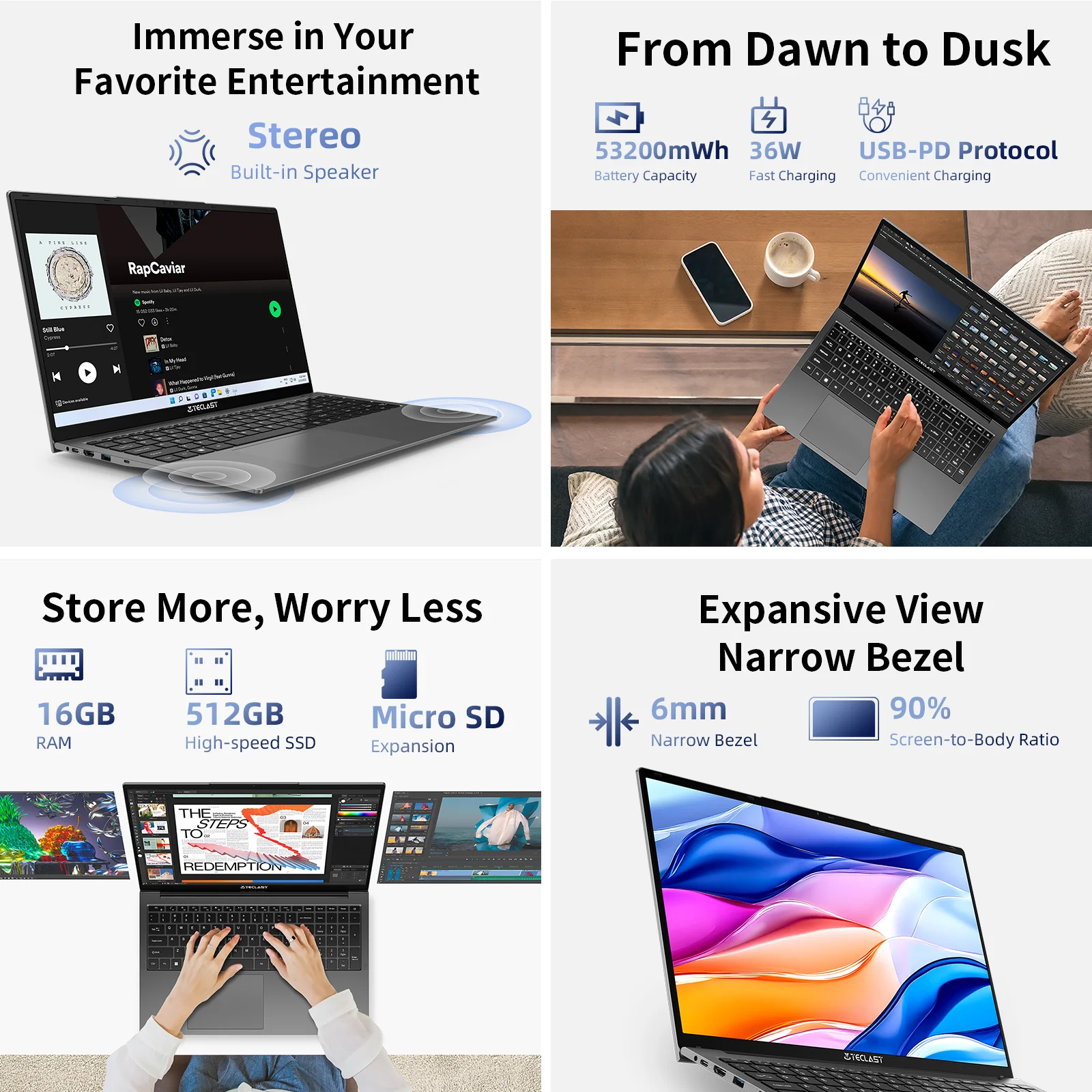 كمبيوتر محمول Teclast F17 Plus 2025 بشاشة 17.3 بوصة Intel N150 وذاكرة وصول عشوائي 16 جيجابايت وذاكرة وصول عشوائي 512 جيجابايت SSD ونظام التشغيل Windows 11 Pro 180 °   أجهزة الكمبيوتر المحمولة الصغيرة HDMI USB3.2 الوجه