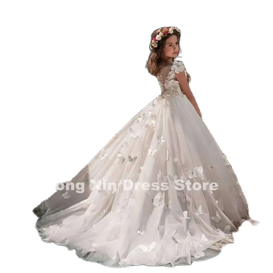 Formal Girl Dress Flower Girl Dresses Applique First Communion Party Prom Princess Gown Bridesmaid Wedding With Train