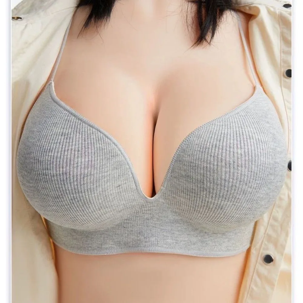 KUCLUT 10cm Cartoon Underwear Women's Flat Chest AA Thiened Smooth No Empty Cup Beautiful Bra Fixed Double Strap Топ