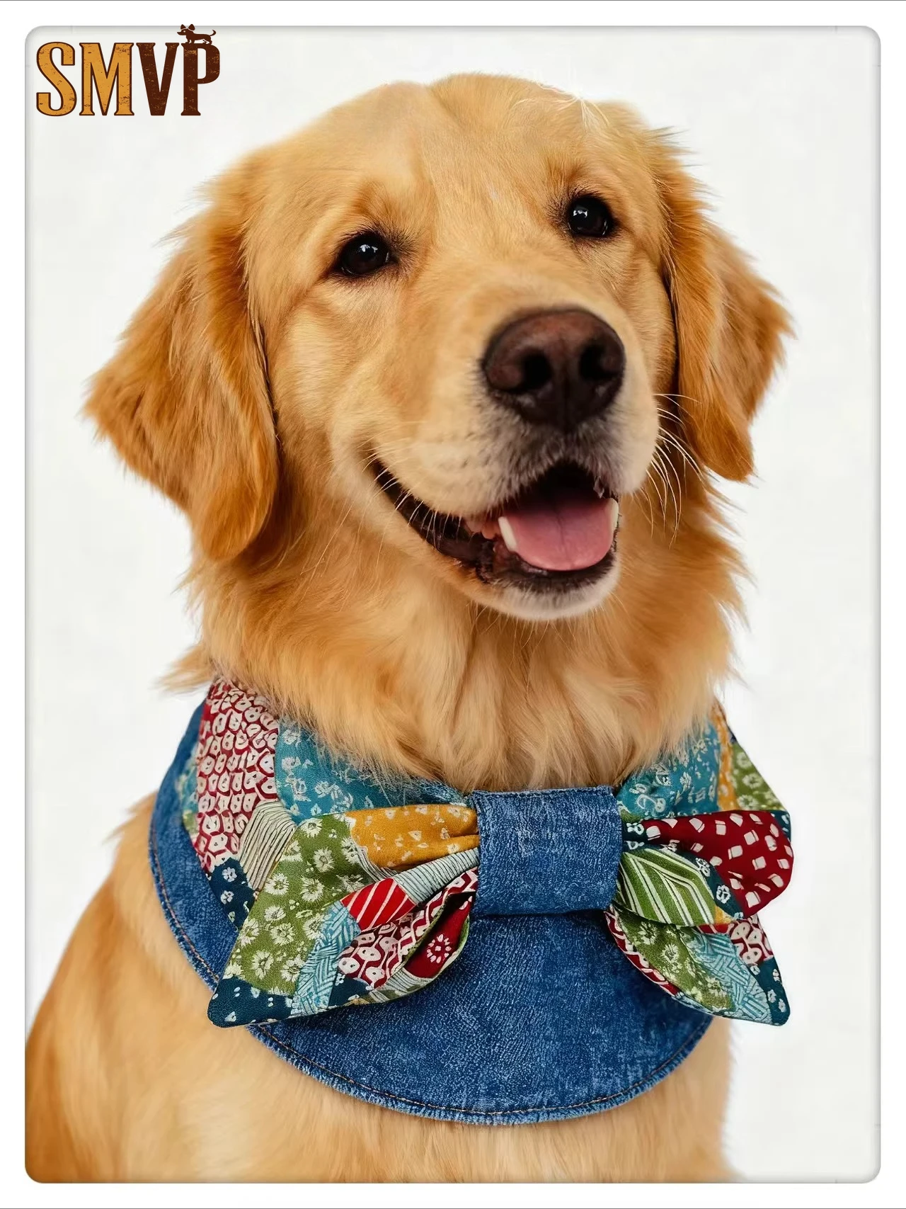 

Spring and Summer Cottony Imitation Denim Fabric Contrasting Color Splicing Floral Fresh Pastoral Style Cat Dog Bib Adjustable