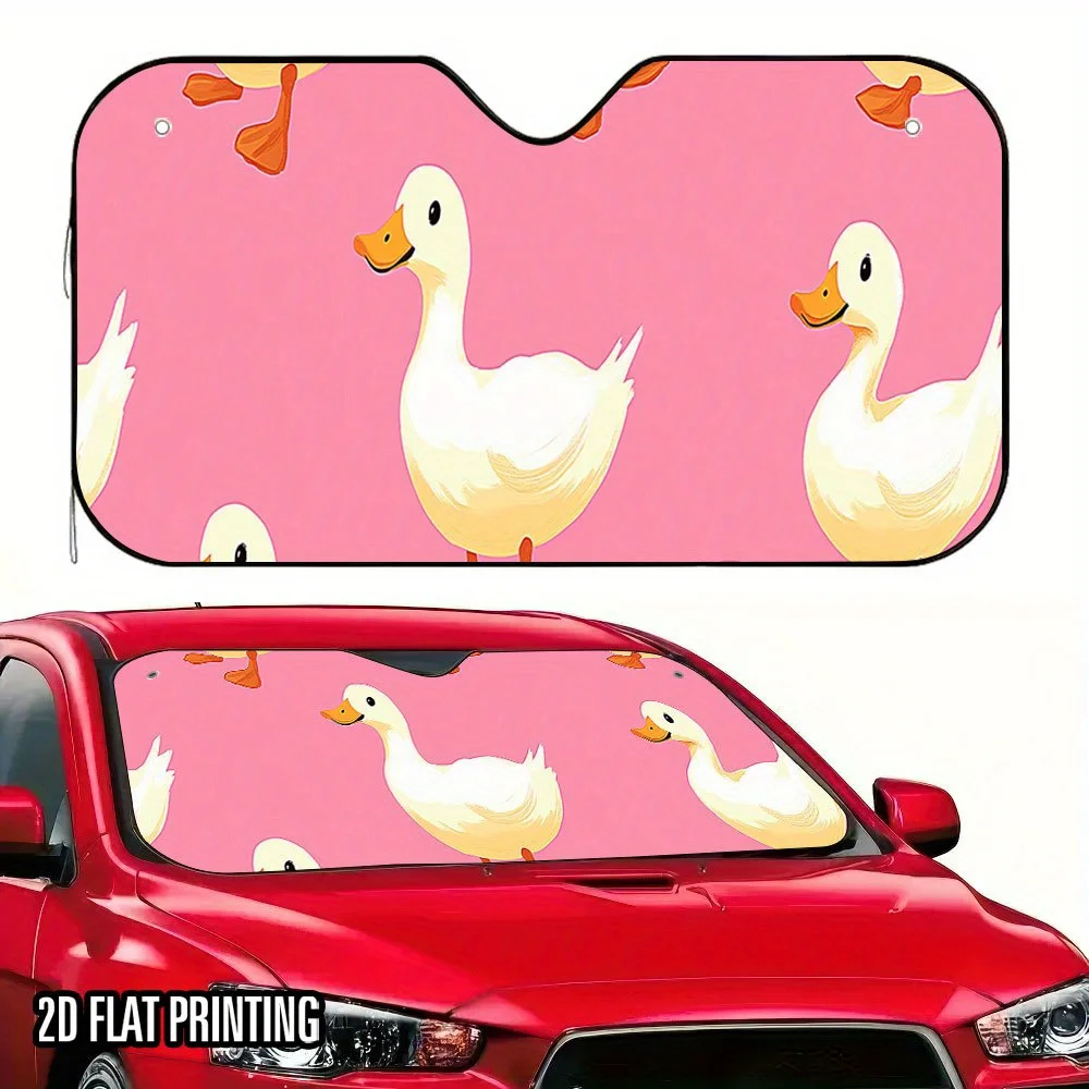 

1 шт. Стильный автомобильный солнцезащитный козырек с розовым принтом утенка — 2D плоский дизайн, 4 присоски для простой установки, складной и портативный, подходит для