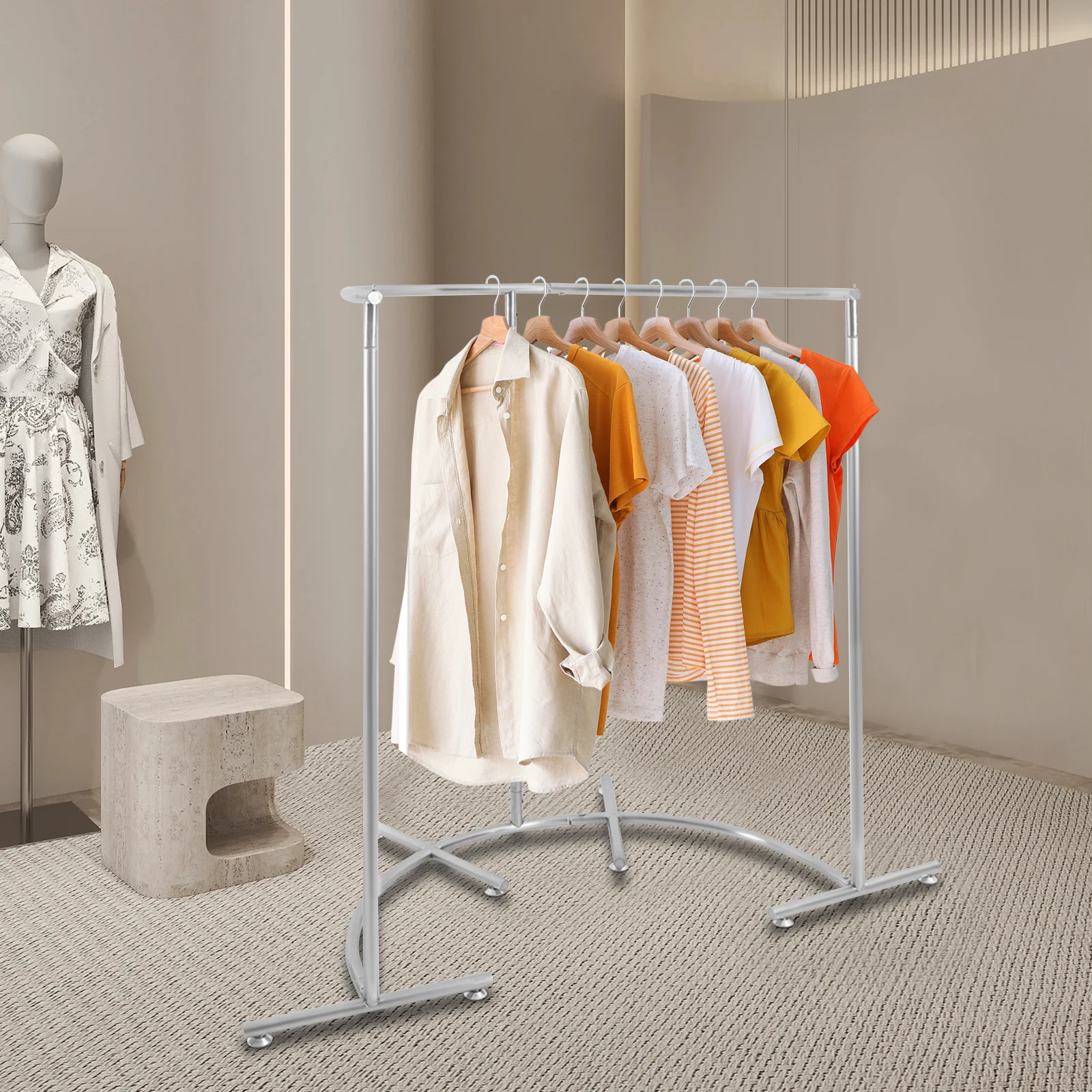 Stainless Steel Clothing Display Rack, Freestanding Garment Rack 100*130cm Curved Clothing Display Rack