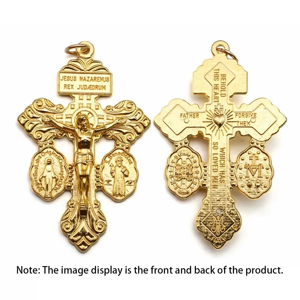 Vintage Saint Benedict Medal Crucifix Pendant - Zinc Alloy DIY Necklace Charm for Forgiveness, Religious Jewelry Findings