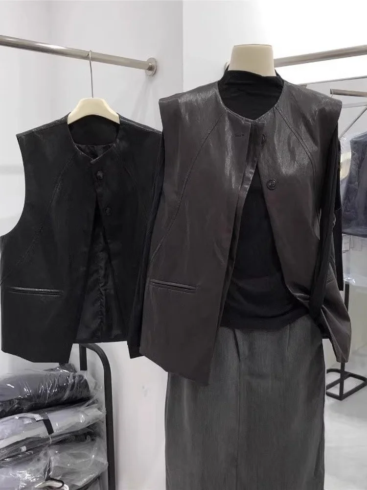 

Свободный крой, корейский жилет Jaet, тонкий слиток, круглый дизайн, большой размер, уникальный жилет для женщин, осенний сезон Faion