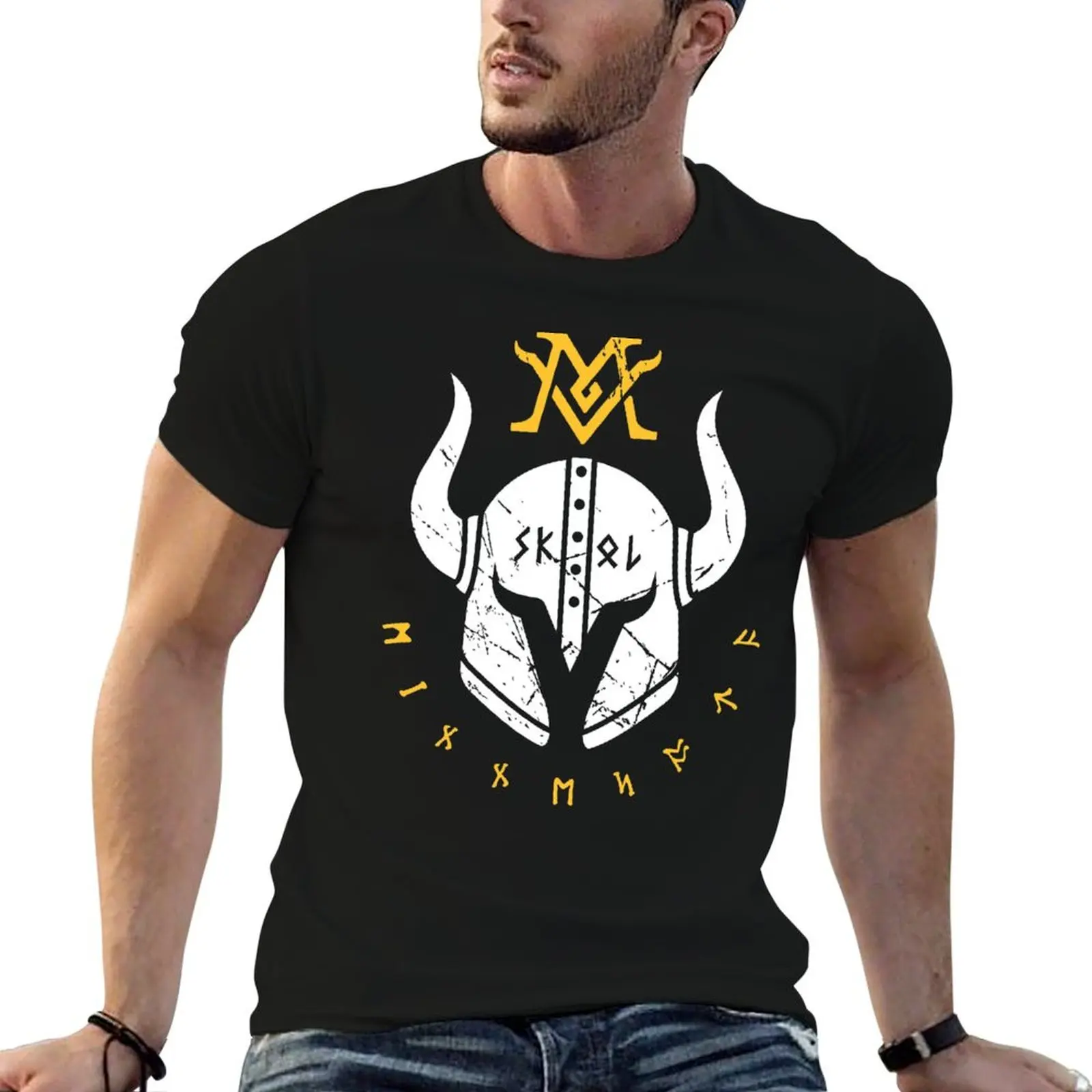 Camiseta Skol Vikings Helmet, camiseta de algodón, camisetas 100% para hombre, camiseta de algodón de anime, camiseta