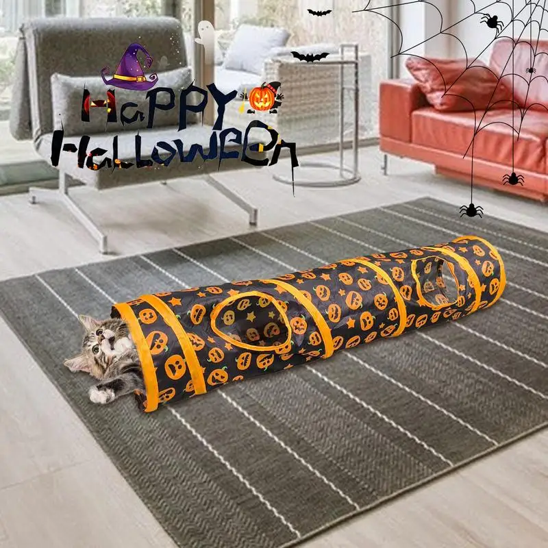 Cat Play Tunnel Foldable Kitten Bored Peek Hole Toy Pumpkin Pattern Cat Enrichment Toys For Cats Kittens Rabbits Puppies