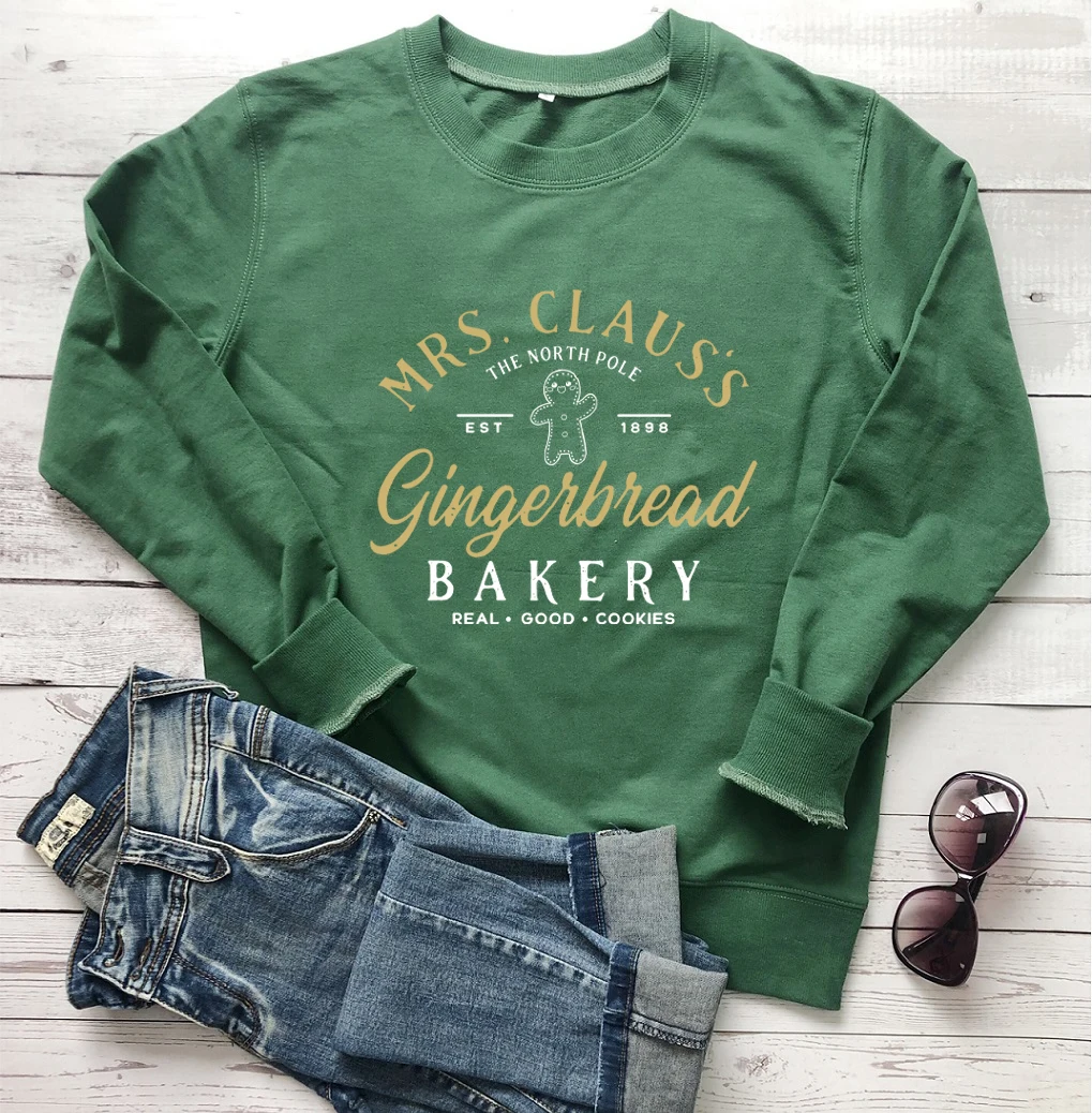 Mrs Claus Gingerbread Colored Sweatshirt Merry Christmas Pullovers Funny Xmas Sweats Women Fashion Holiday Style Vintage Top