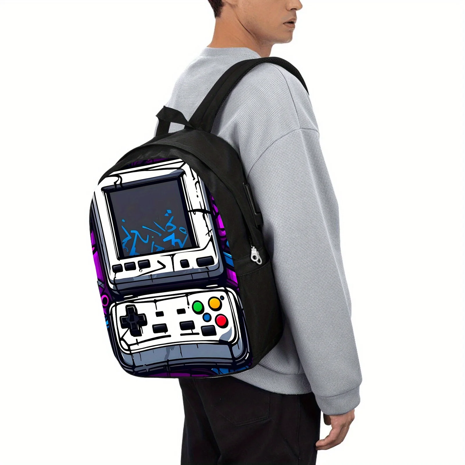 

1-Piece Lightweight Black Neutral Printed Backpack, Printed Backpack - Adjustable Strap, Unisex School Bag, Leisure Travel