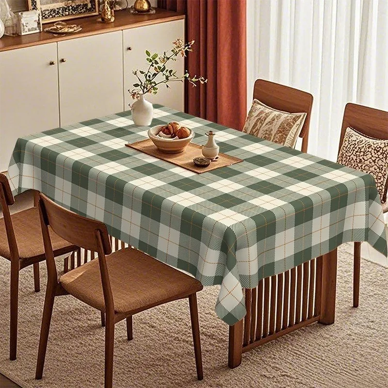 1pc Fresh Green And White Checkered Tablecloth Creates a Natural Dining Atmosphere. Easy Green, White, And Orange Checkered Tablecloth Is Suitable for Nordic Style Homes. Elegant Checkered Decorative Cloth Adds a Peaceful Texture to The Dining Table