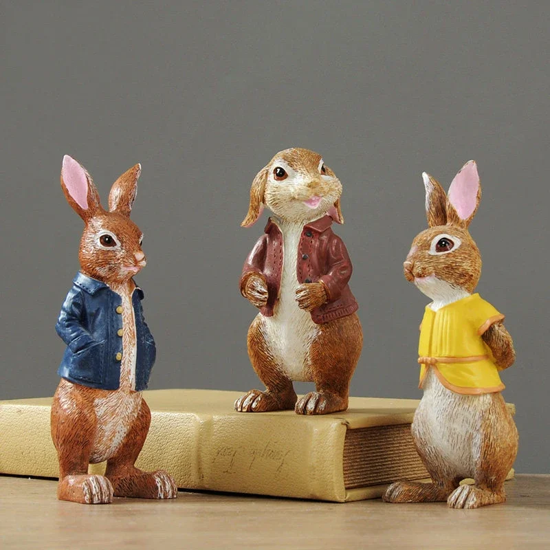 

3PCS European Cute Rabbit Resin Accessories Home Livingroom Table Figurines Crafts Office Desktop Sculpture Decoration