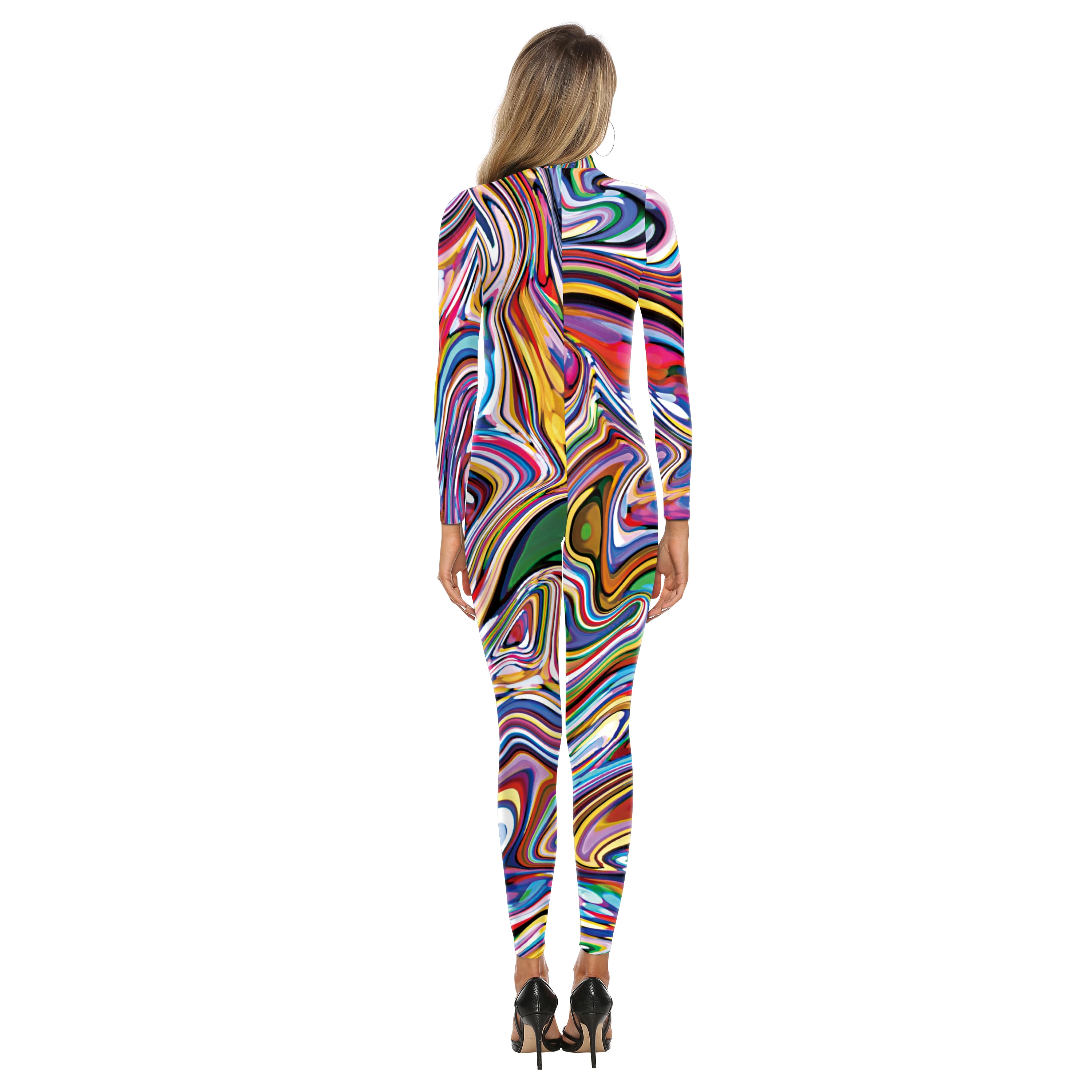 Zawaland Sexy Cosplay Kostuum Vrouwen Carnaval Grappige Color Print Jumpsuit Vrouwelijke Vakantie Feest Mode Bodysuit Onesie Set