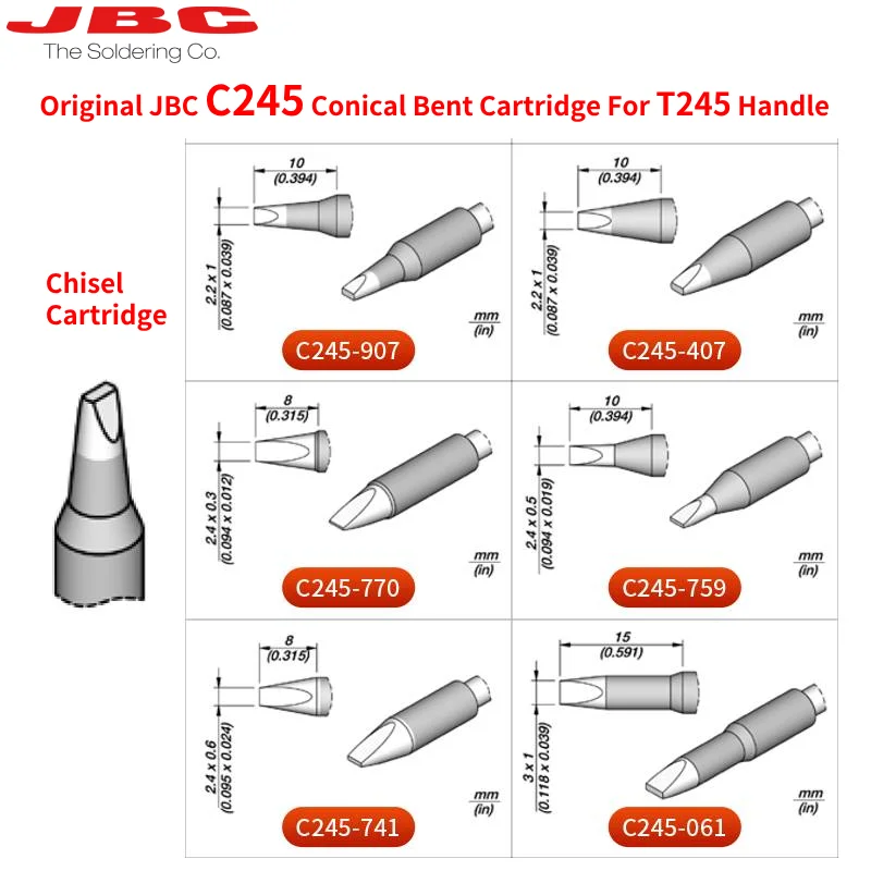 Original JBC C245 Conical/Chisel Cartridge Lead-Free Welding Tip Soldering Iron Tips For CDB Soldering Station T245 Handpieces