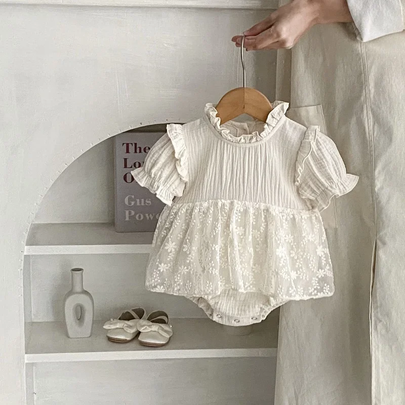 

Summer Baby Girl Dress Romper 0-2Years Cute Newborn Princess Short Sleeve Lace Skirted Bodysuit Cotton One-Pieces Outfit Clothes