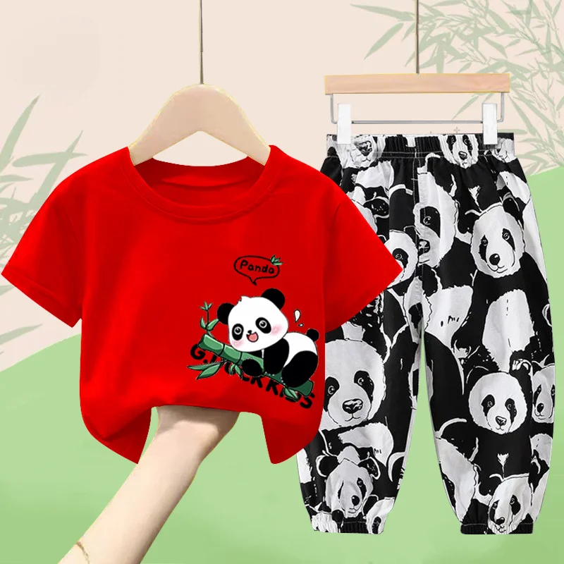 The New Children's Clothing Small Children Short Sleeve Mosquito Pants Panda T-shirt Boys Clothes  Girls Clothes