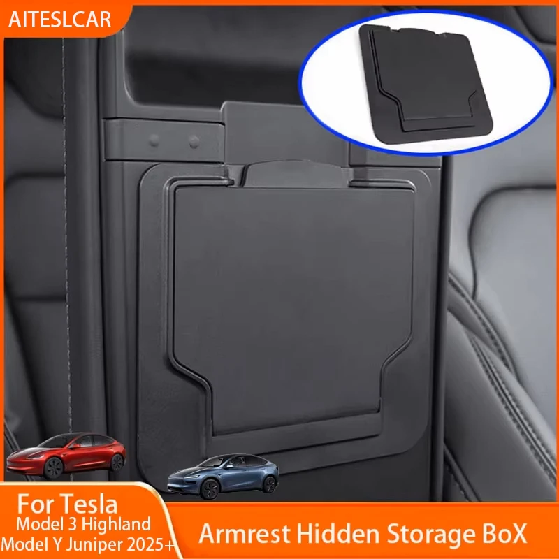 Para tesla modelo 3 y highland 2024 2025apo caixa de armazenamento escondido abs acessórios interiores do carro gadgets organizadores caso novo modelo