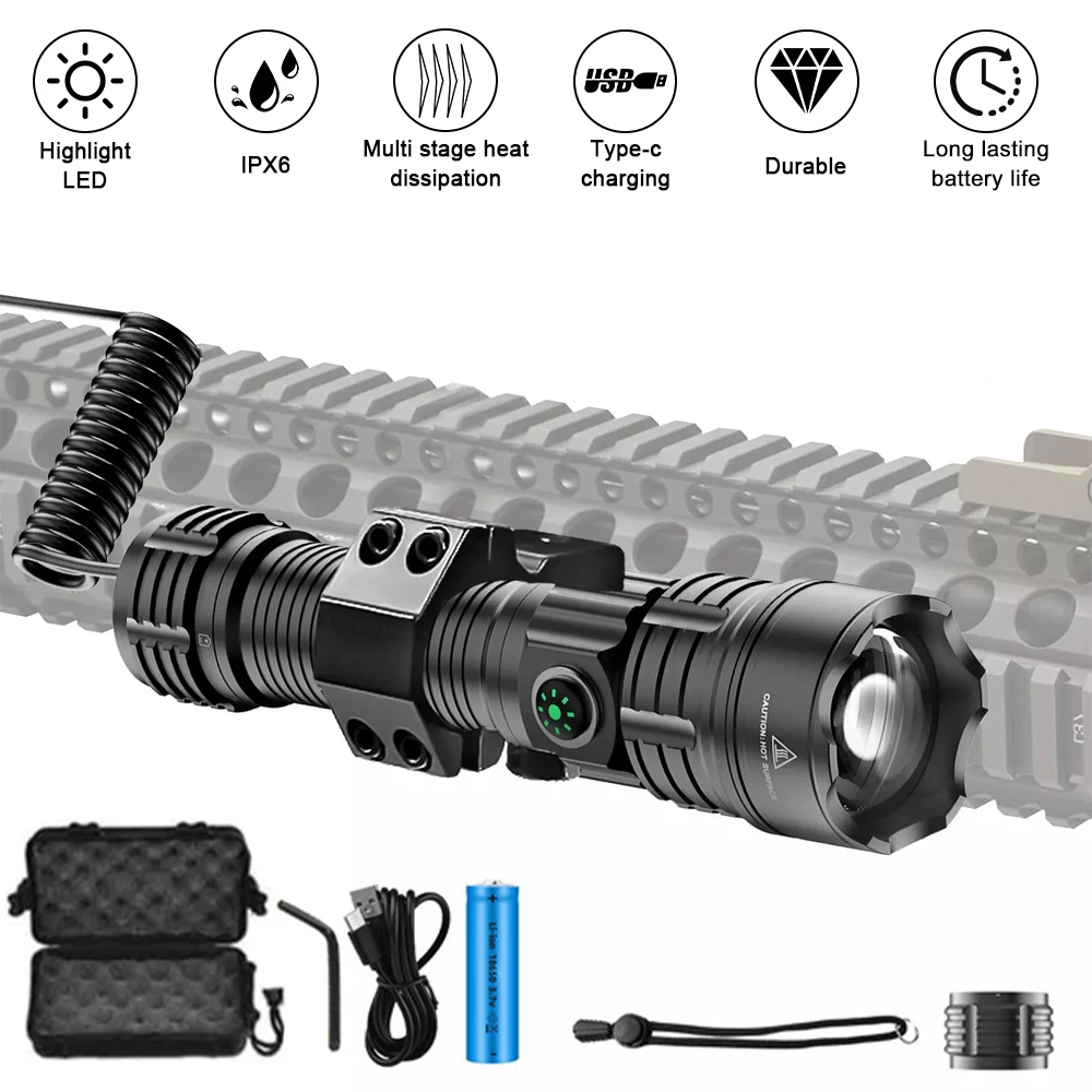 عالية الطاقة ضوء قوي الأضواء LED التكتيكية مصباح يدوي كتيفة ثابتة تلسكوبي التكبير نوع C شحن خرطوشة #5