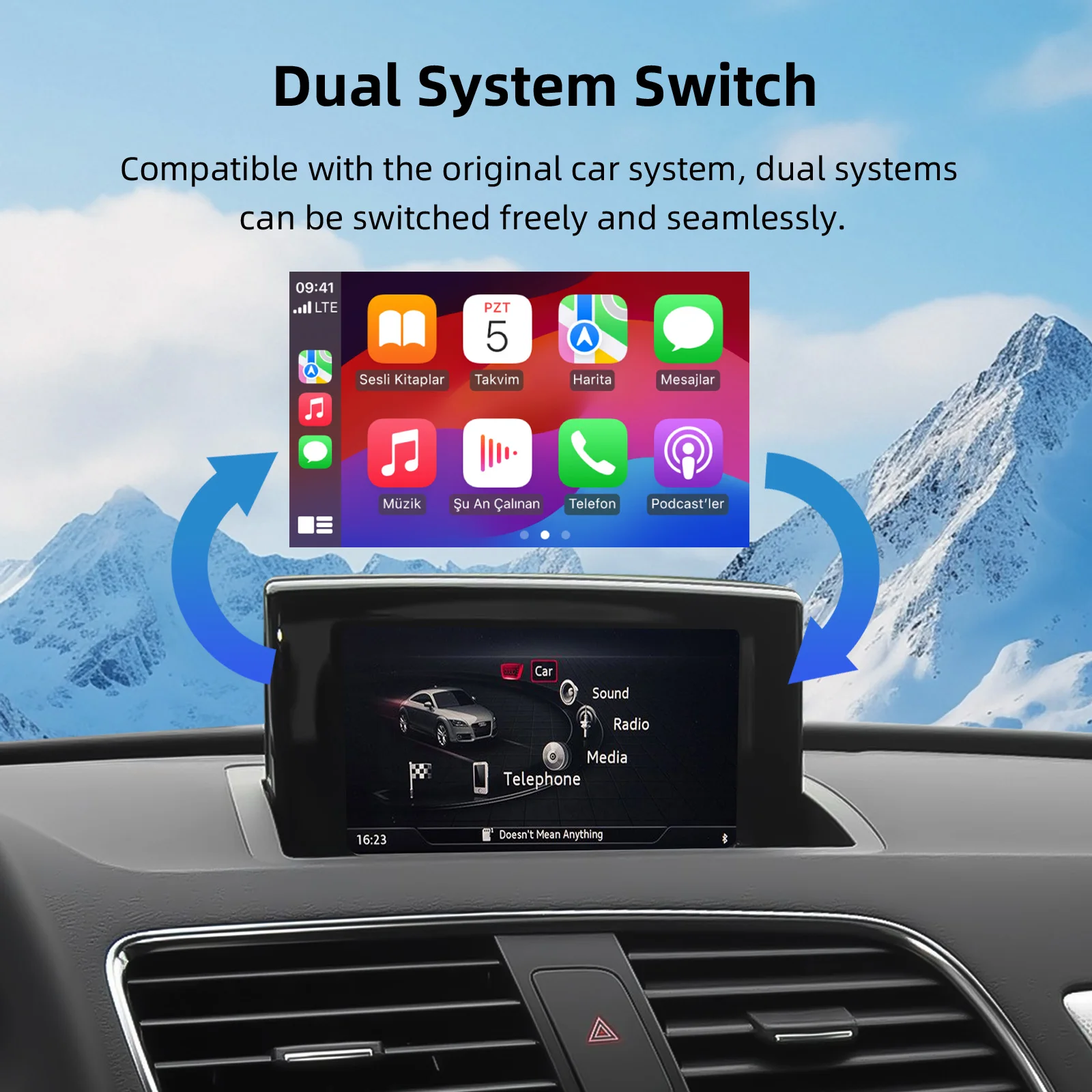 صندوق فك ترقية شاشة Ezonetronics OEM لسيارة Audi A1 Q3 2012-2018، شاشة 6.5 بوصة/7 بوصة، MMI 3G مع CarPlay وAndroid Auto