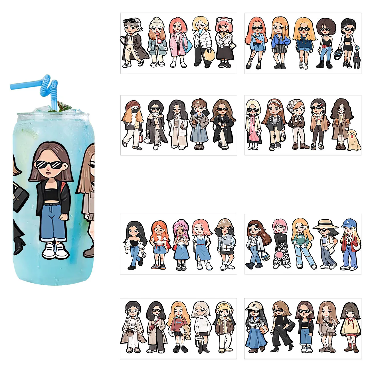 

3D Cartoon Stickers Series easy peel waterproof DIY Decals Retro Beauty 3D transfers uvdtf crystal sticker 16oz uv dtf cup wraps